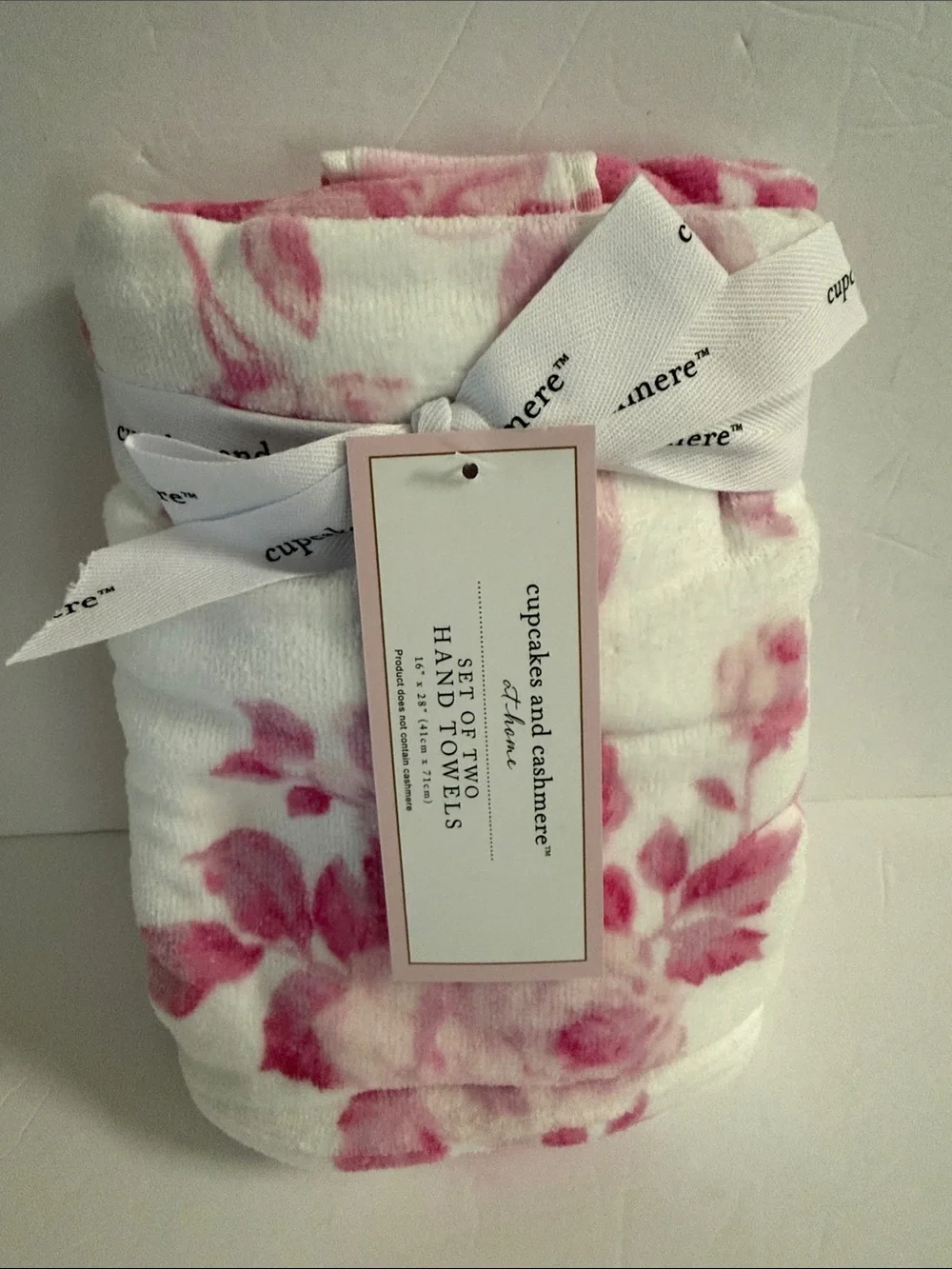 NWT Cupcakes and Cashmere 4 Piece Cotton Bath Towel Set White Pink Floral Bows